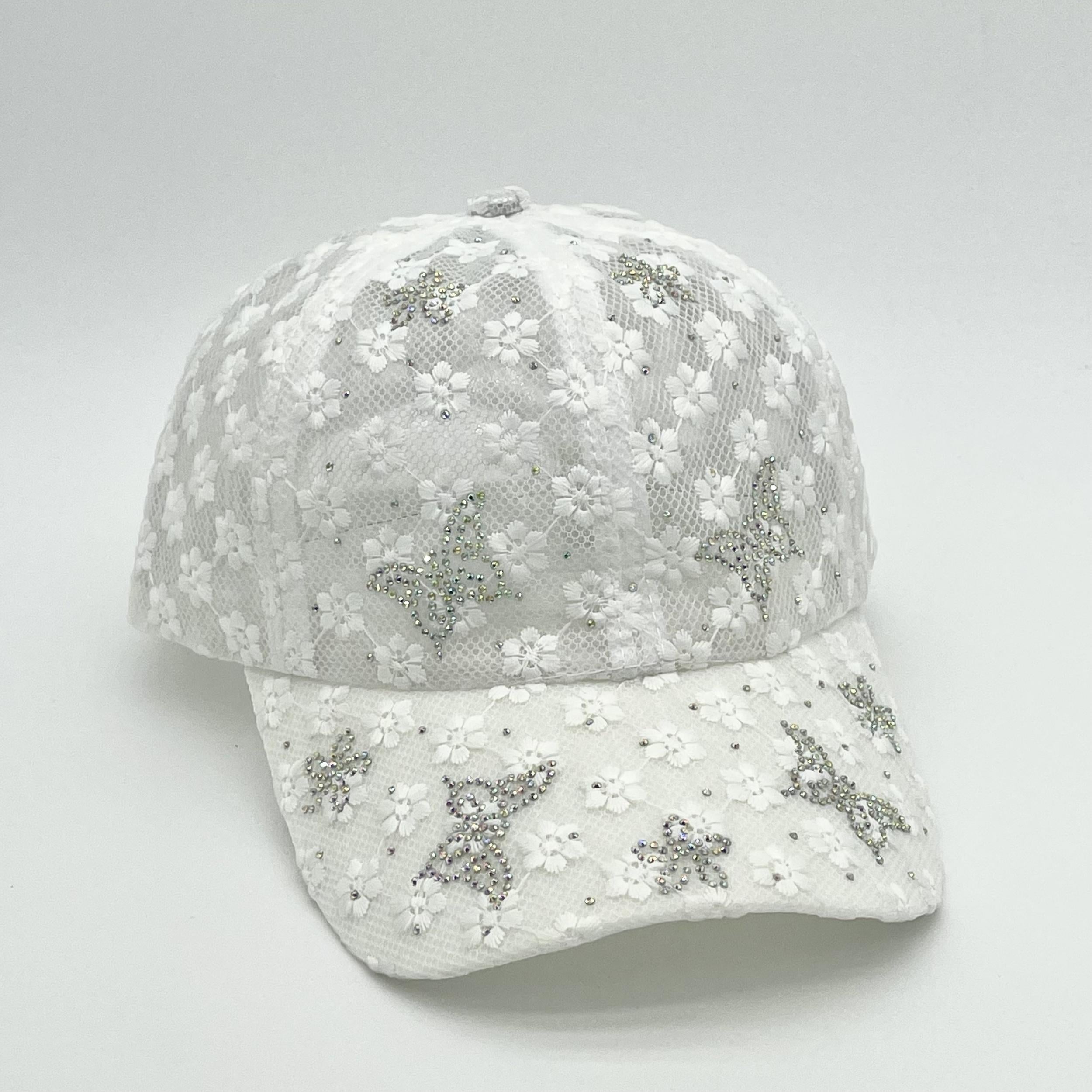 Rhinestone Butterfly Decor Baseball Cap Lace Embroidery Hollow Out Dad Hat