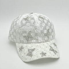 Rhinestone Butterfly Decor Baseball Cap Lace Embroidery Hollow Out Dad Hat