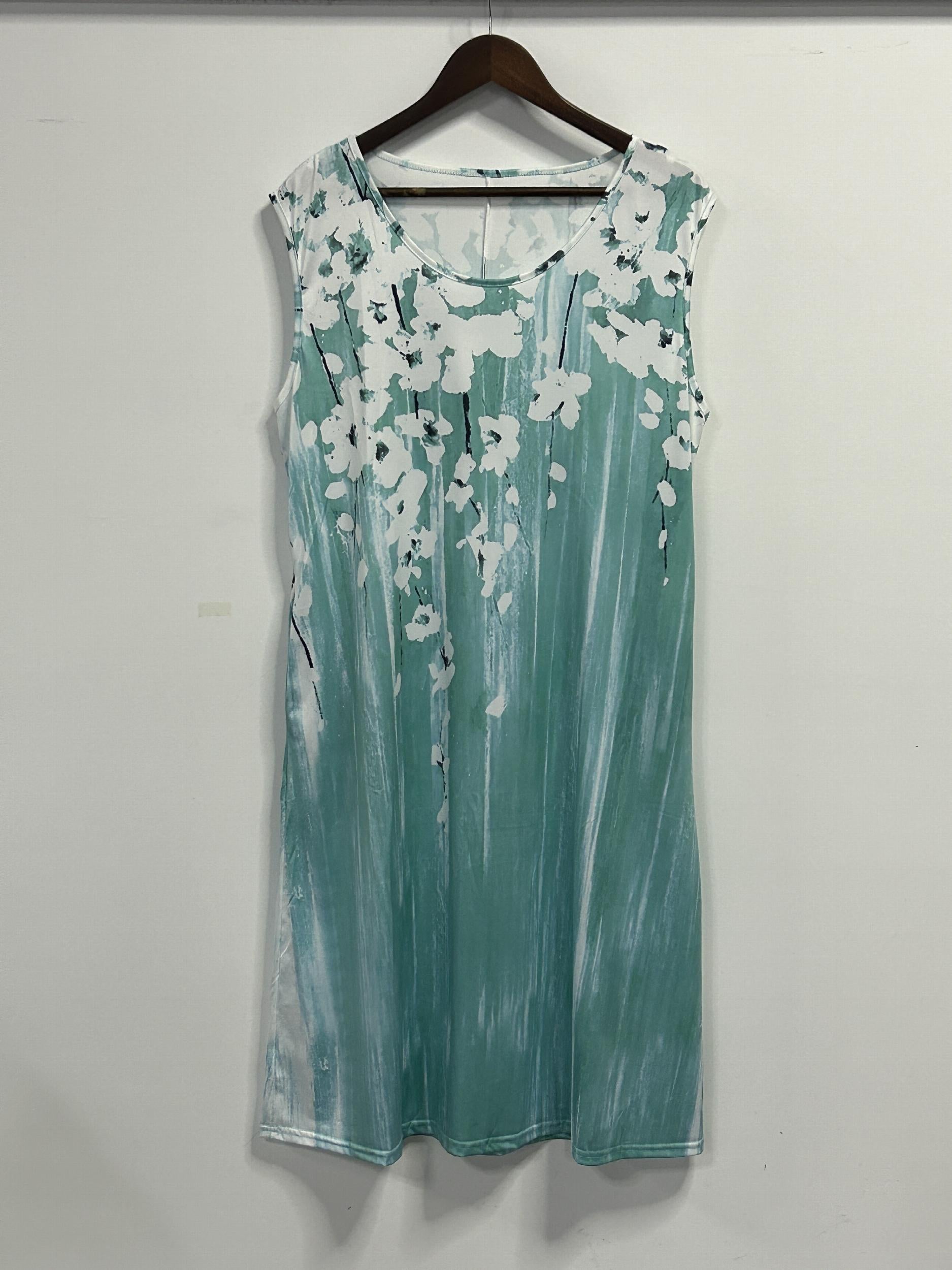  Floral Print Round Neck Tank Dress