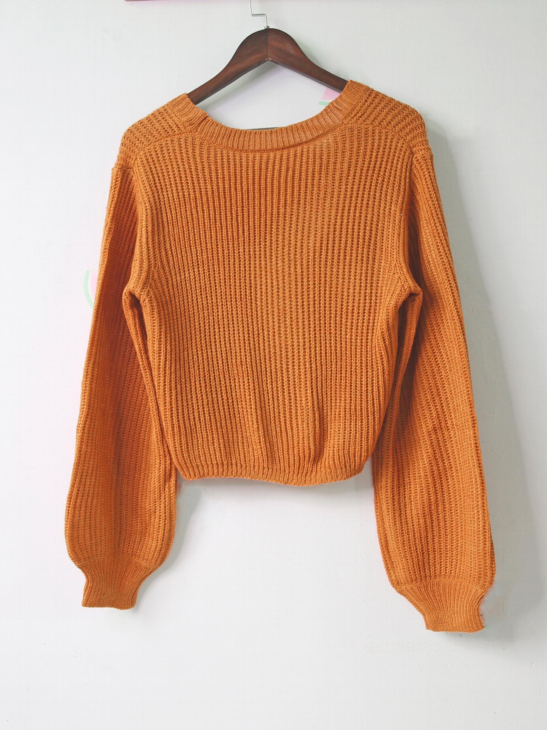 Solid Button Front Knit Cardigan V Neck Sweater