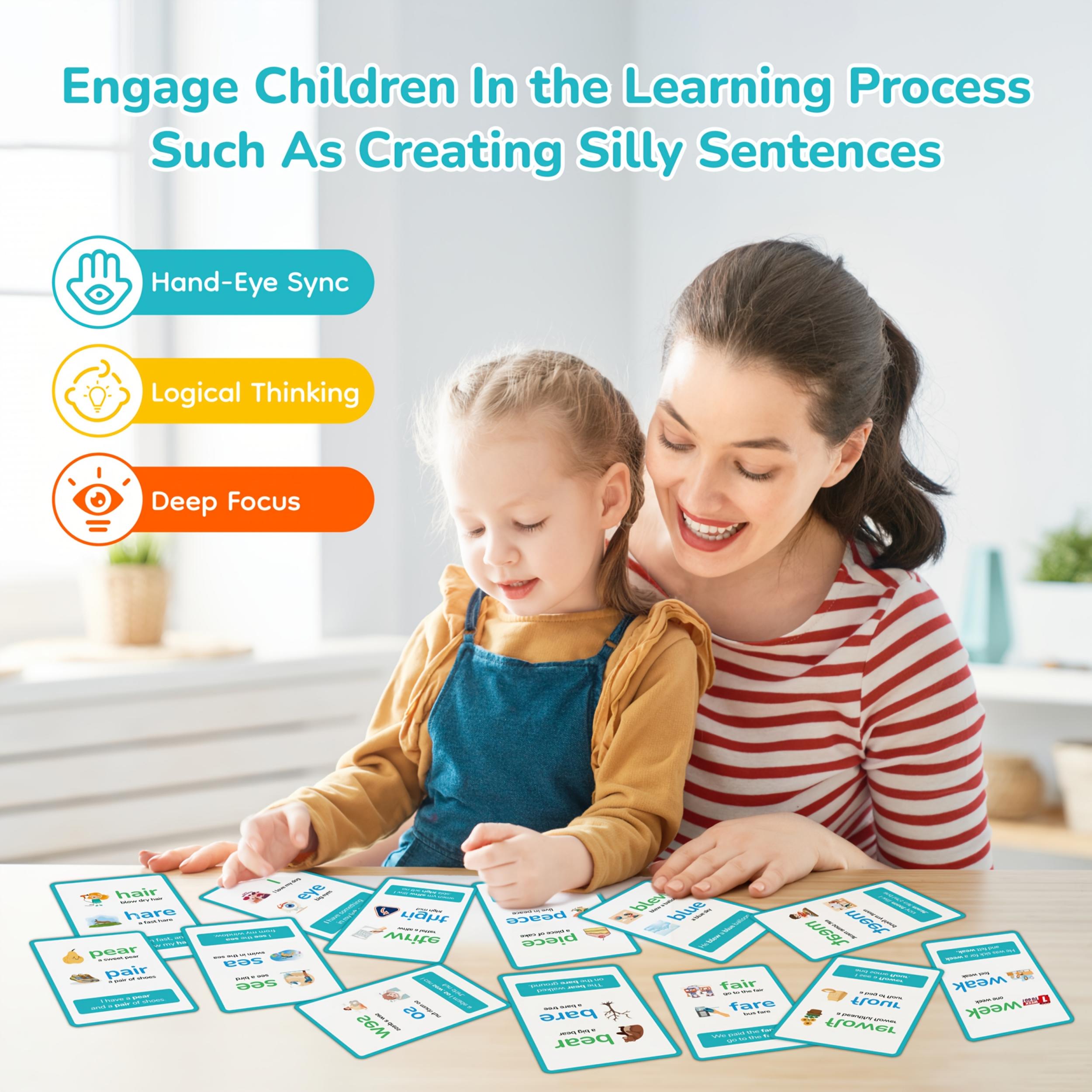 LUXLUCENT Homophones Flash Cards Vocabulary Spelling Practice Ages 3-6