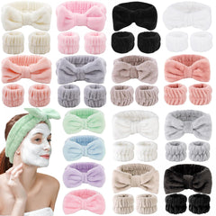 3pcs Soft Fluffy Headband Wristband Set with Bow Decor