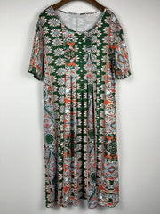  Floral Print Short Sleeve Ruched Dress With Pockets