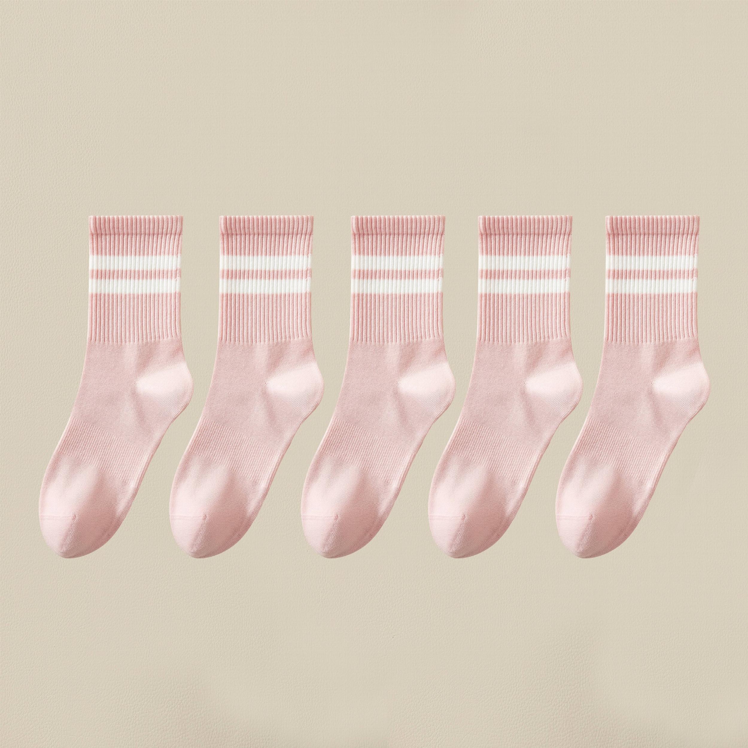 5 Pairs Stripe Print Ribbed Socks Soft Mid Tube Women's Stockings