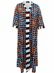  Geometric Print Three Quarter Sleeve Cardigan