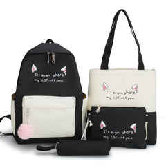 Canvas Backpack Set for Teen Girls Students 4pcs