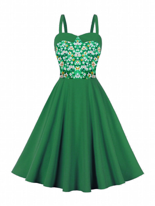  Colorblock Floral Print Maxi Cami Dress