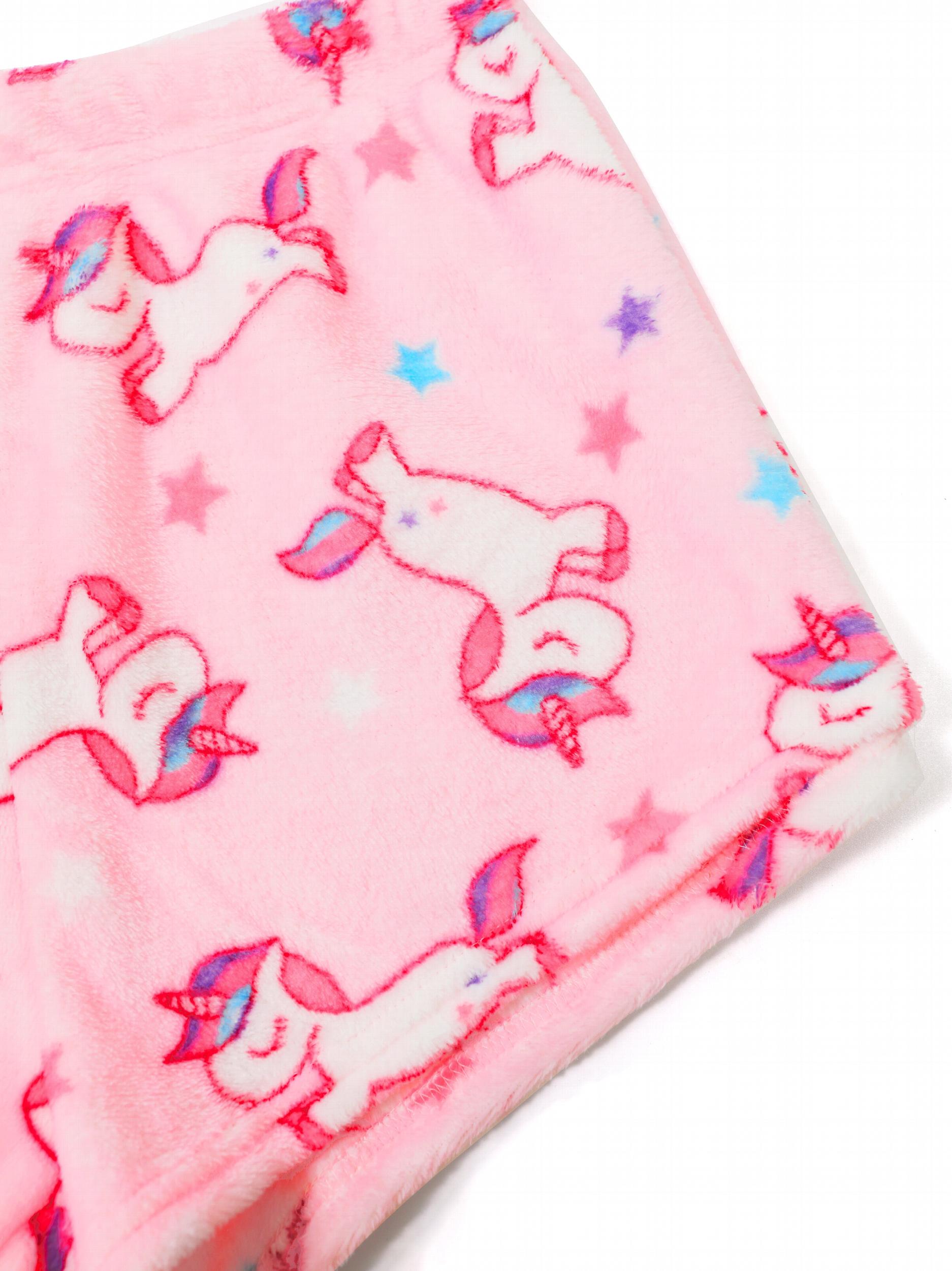  Women's Unicorn & Star Print Flannel Crop Top & Shorts Pajama Set