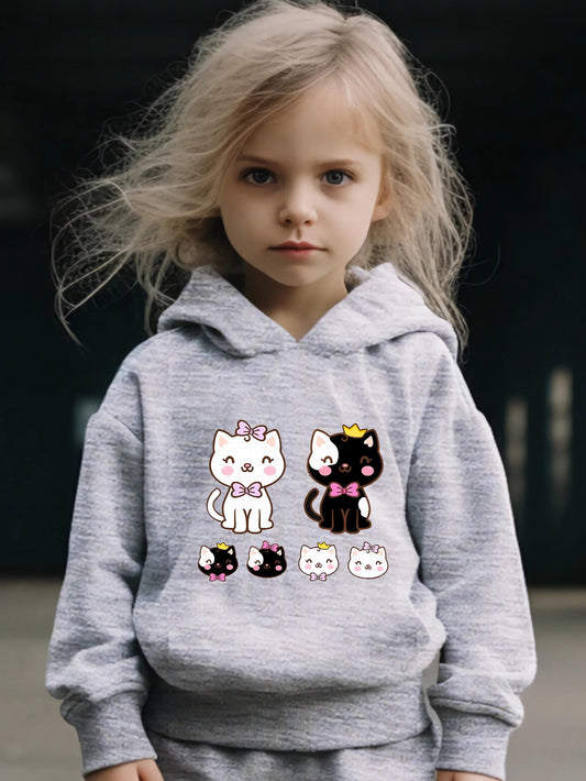 Yinyang Kitty Print 2pcs Girls Outfits For Sports
