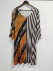  Colorblock Stripe Print V Neck Dress