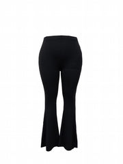  Solid Criss Cross Cut Out Back High Rise Flared Leg Trousers