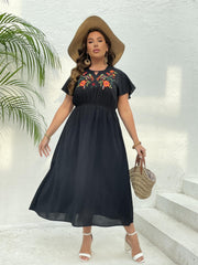  Women's Floral Embroidery Cap Sleeve Dress