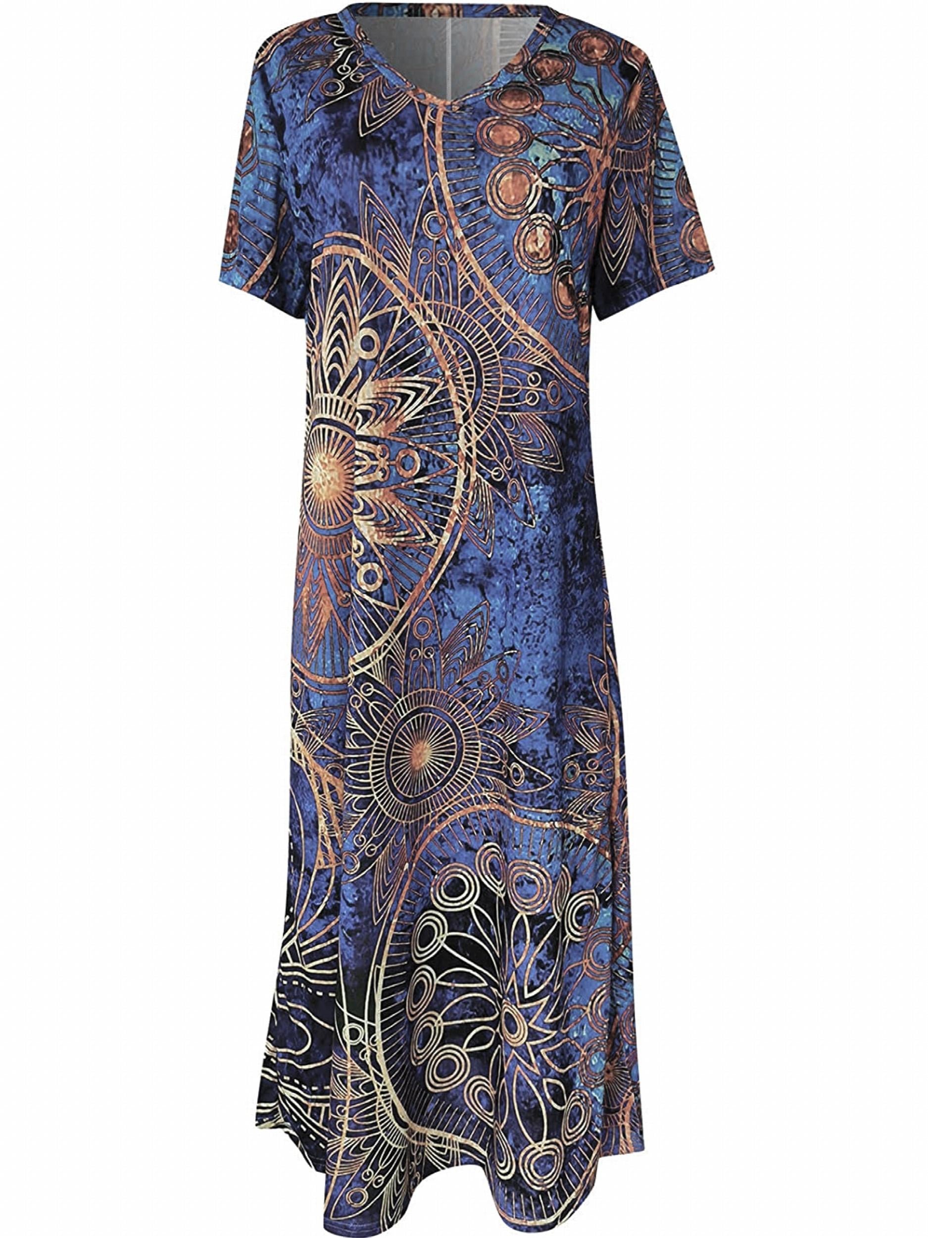  Boho Graphic Print Maxi Dress