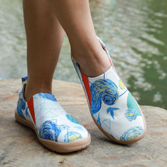 Women's Print Flat Loafers Slip On Shoes Comfy Travel Shoes