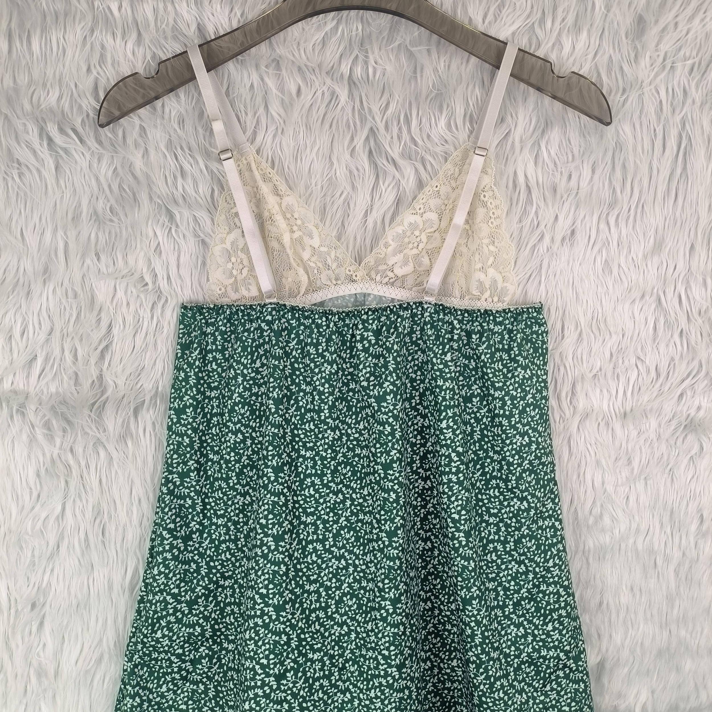 Floral Print Lace V Neck Backless Nightdress Sleepwear