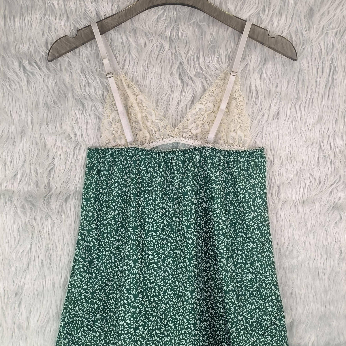 Floral Print Lace V Neck Backless Nightdress Sleepwear