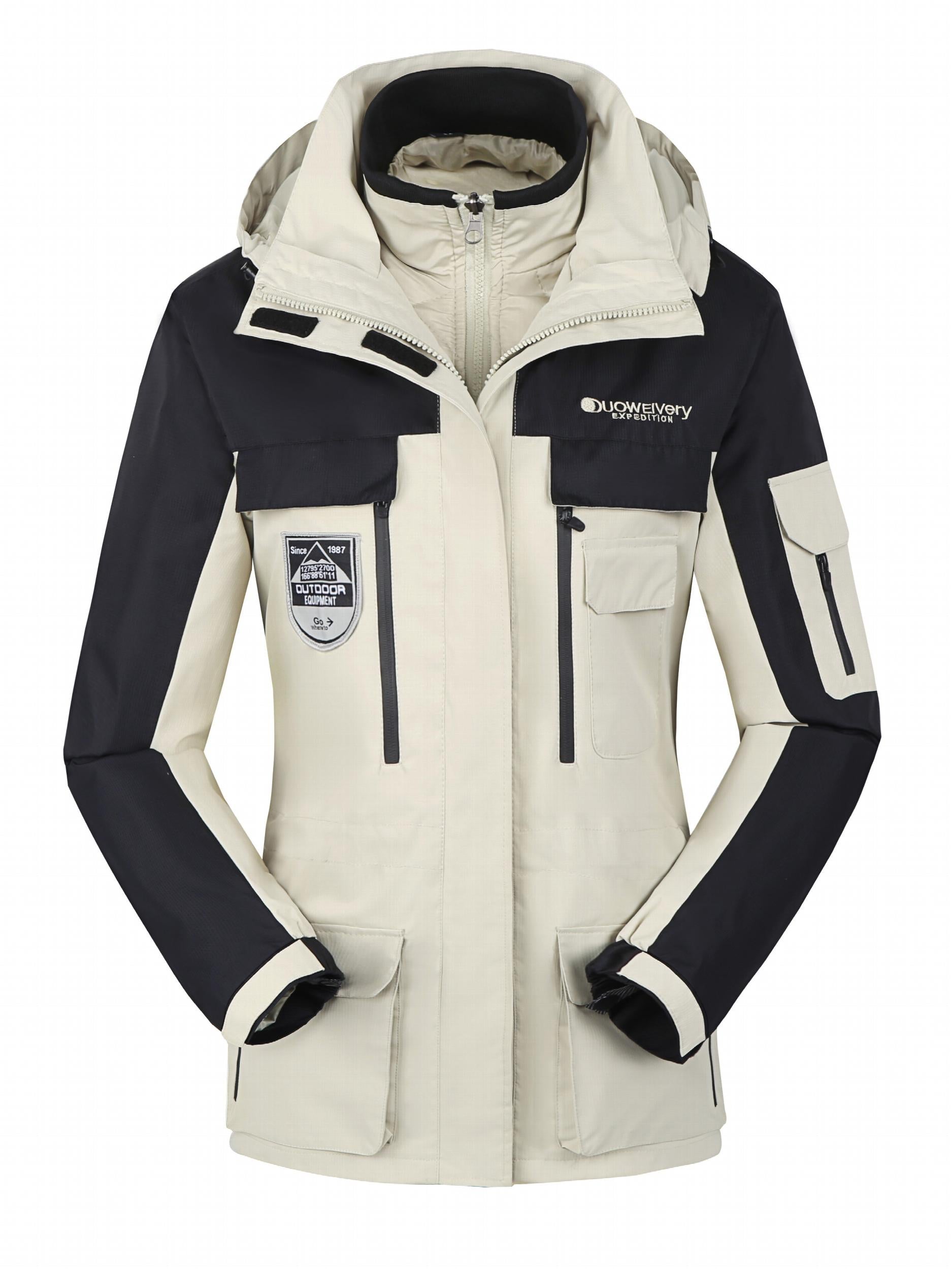 3 in 1 Block Punch Jacket Waterproof Windproof Ski Coat Women's Clothing