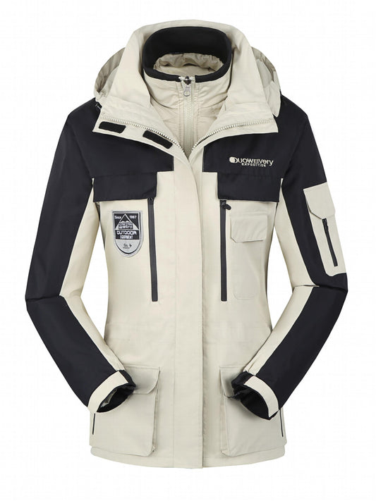 3 in 1 Block Punch Jacket Waterproof Windproof Ski Coat Women's Clothing