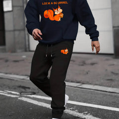 Men's 2Pcs SQUIRREL Print Crew Neck T Shirt & Hooded Sweatshirt Joggers Set