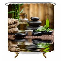 Waterproof Shower Curtain Stone Glass Bottle Bamboo 182x182 cm