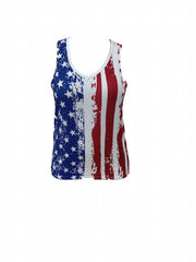Plus Size Independence Tank Top Women's Plus Flag Print Round Neck Tank Top