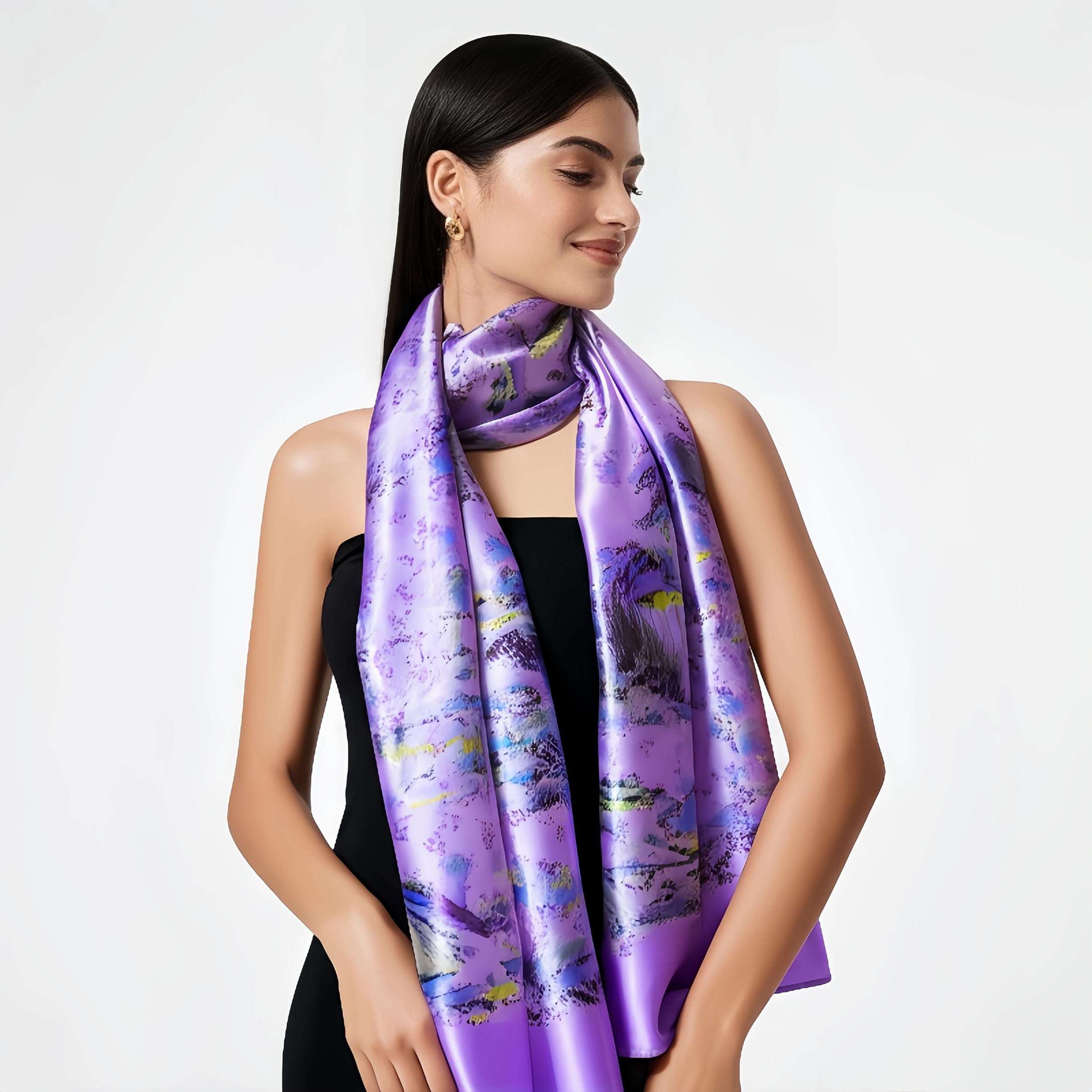 Chinese Landscape Silk Scarf 140x140cm Soft Breathable Shawl