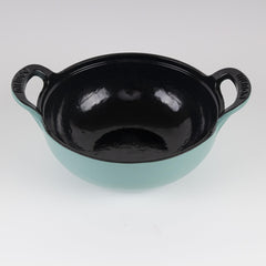 Vintage Enameled Cast Iron Dutch Oven W/ Wooden Lid