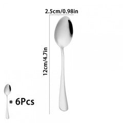 6pcs Stainless Steel Meal Spoon Soup Spoon Coffee Spoon Dessert Spoon Tea Spoon
