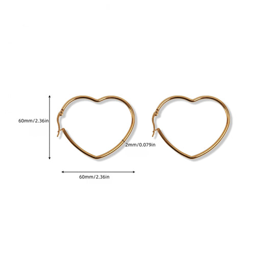 4Pairs Set Y2K Style 18K Golden Plated Heart Hoop Earrings - 4 Sizes