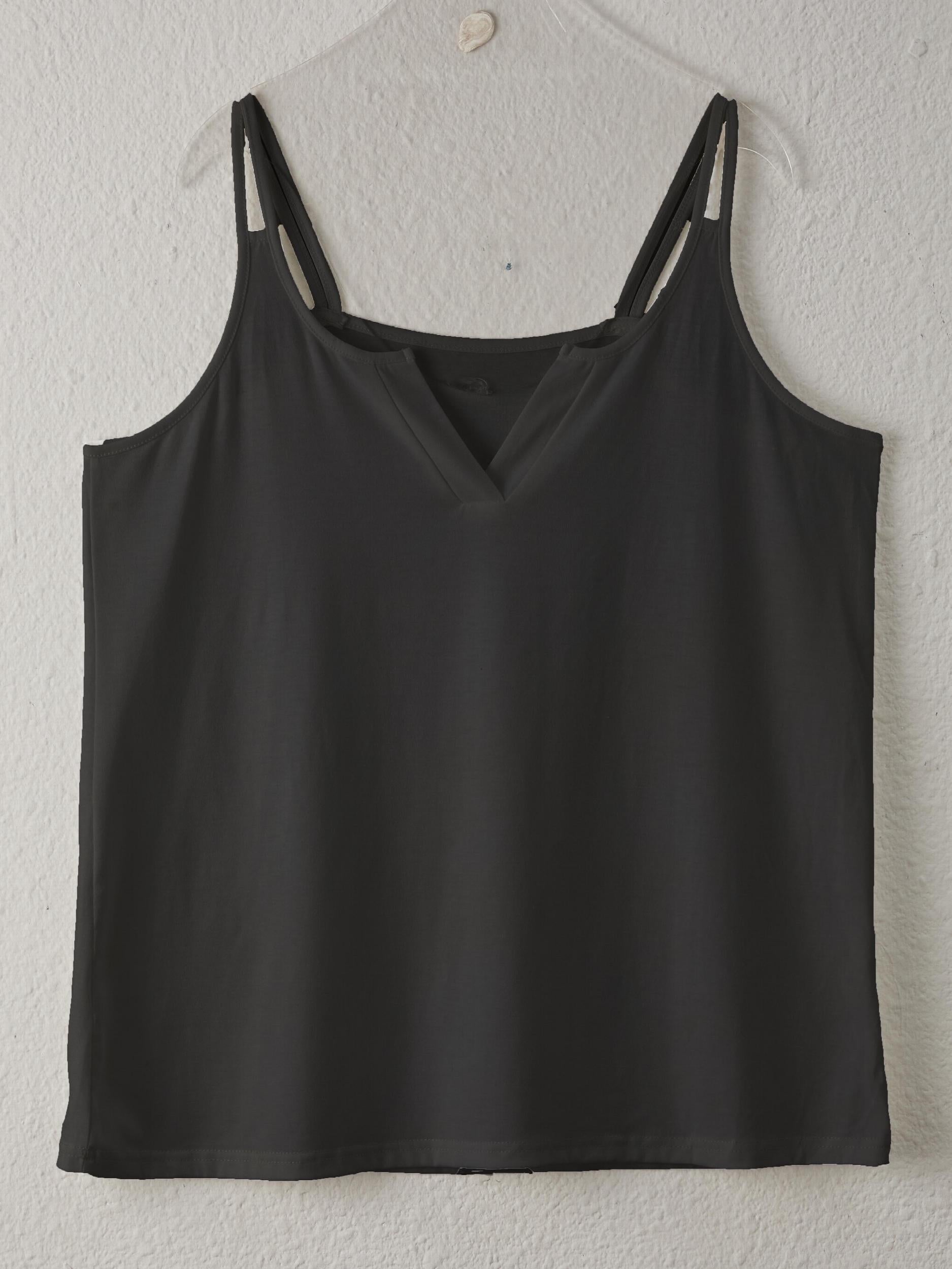  Casual Tank Top Women's Plus Plain Split Strap Notched Neck Tank Top