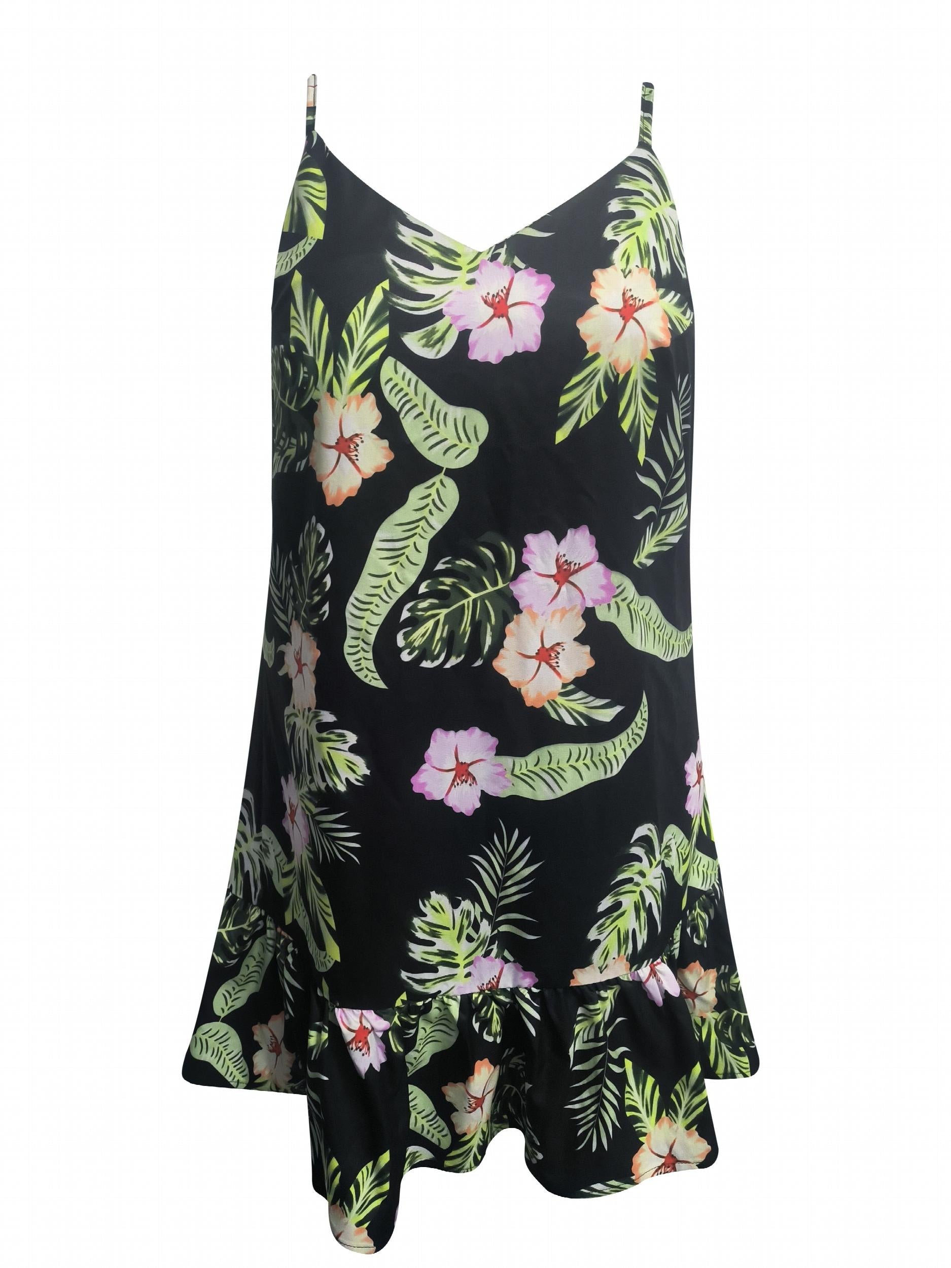  Tropical Print Ruffle Mini Cami Dress