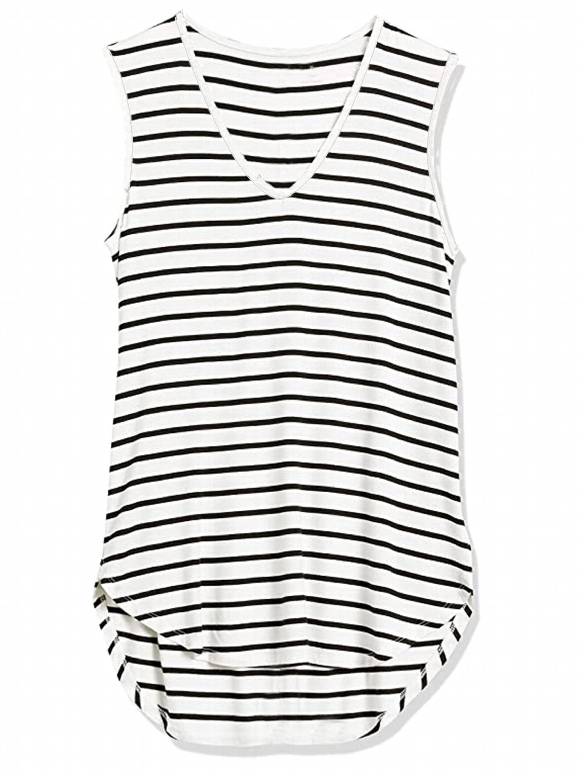 Striped Print V Neck Tank Top Sleeveless Casual Summer Women's Tank