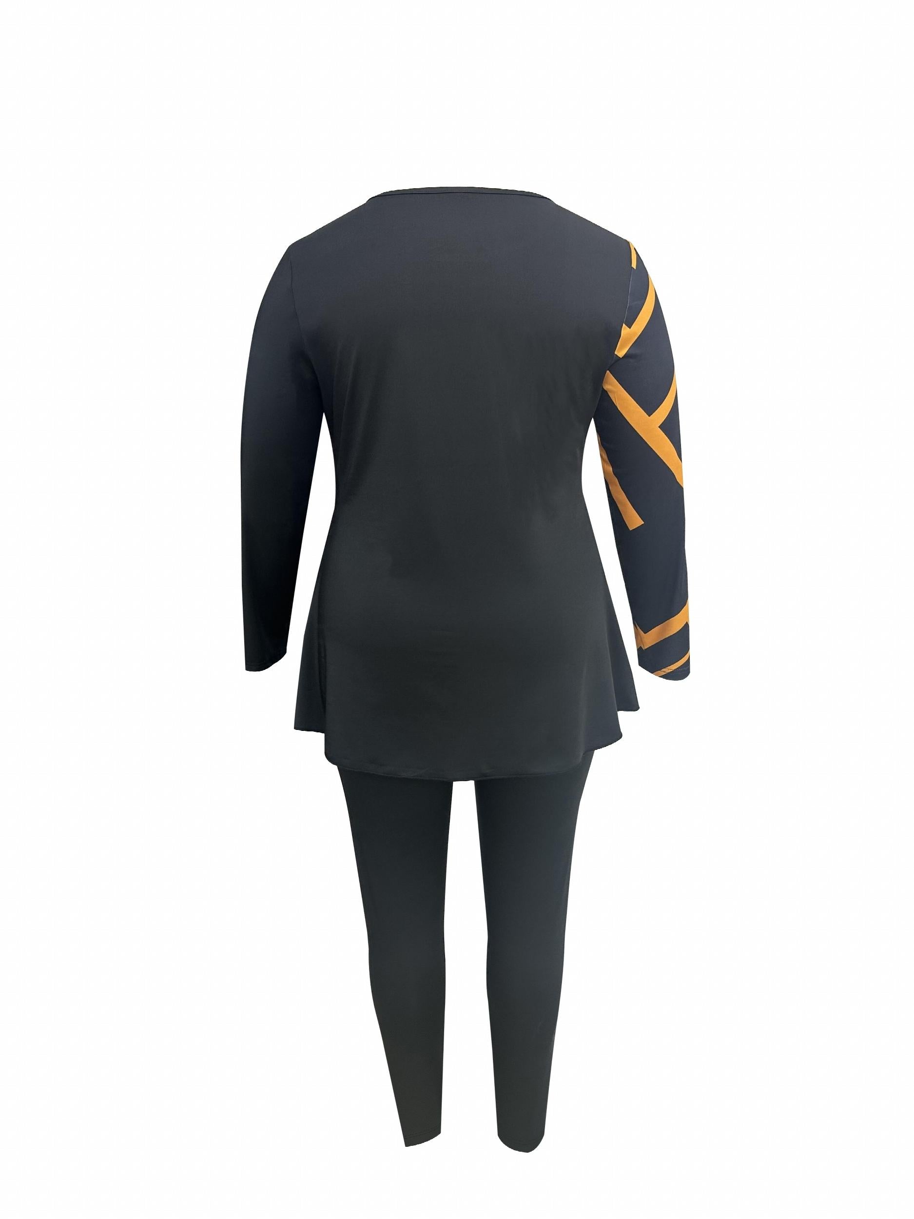  Geo Print Peplum Top & Leggings Set