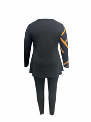  Geo Print Peplum Top & Leggings Set