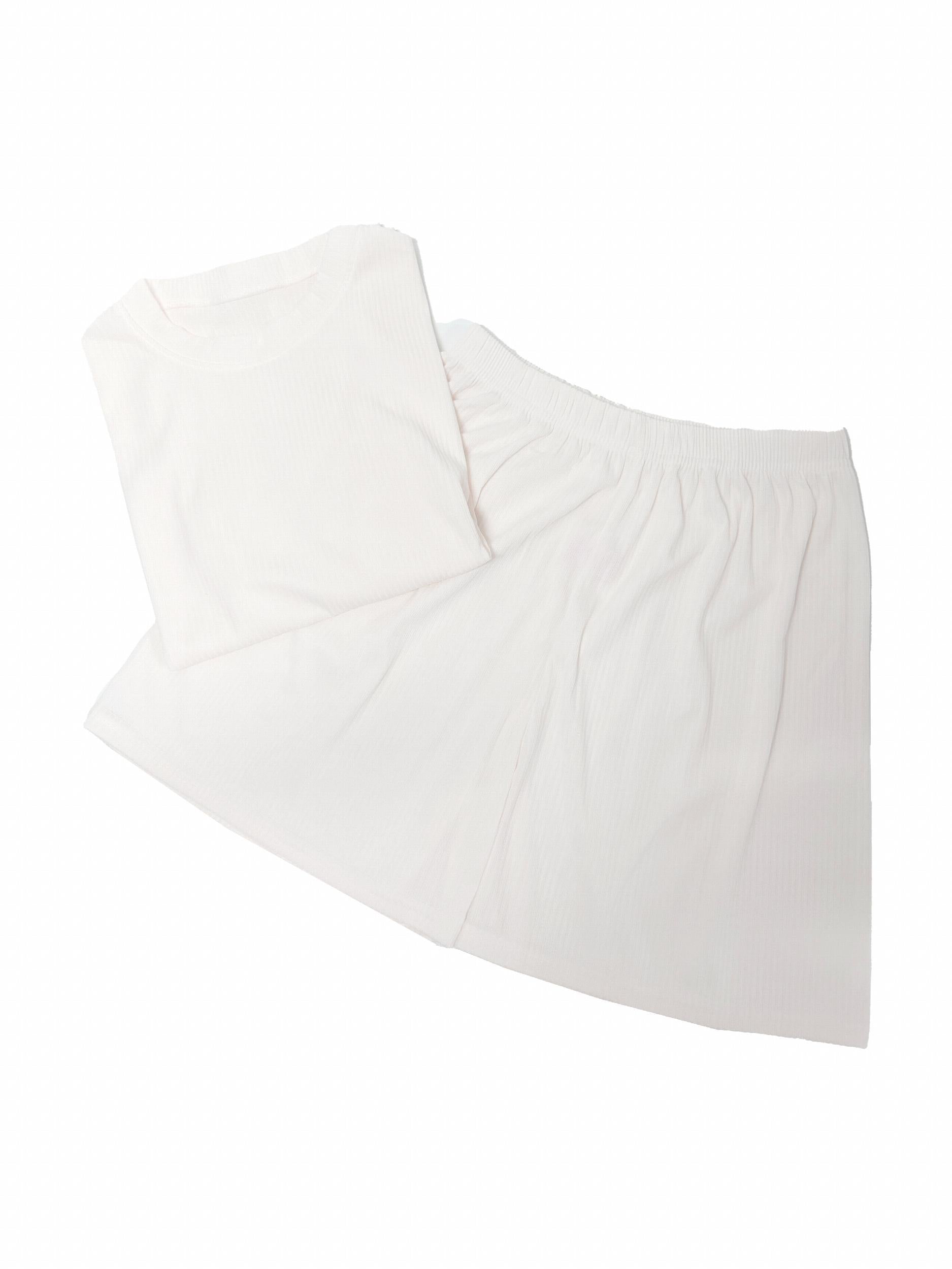 Solid Lounge Set Short Sleeve Crew Neck Top & Elastic Waistband Shorts