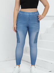  High Rise Denim Print Leggings