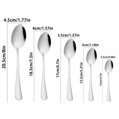6pcs Stainless Steel Meal Spoon Soup Spoon Coffee Spoon Dessert Spoon Tea Spoon