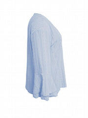  Solid Jacquard Bell Sleeve Cardigan
