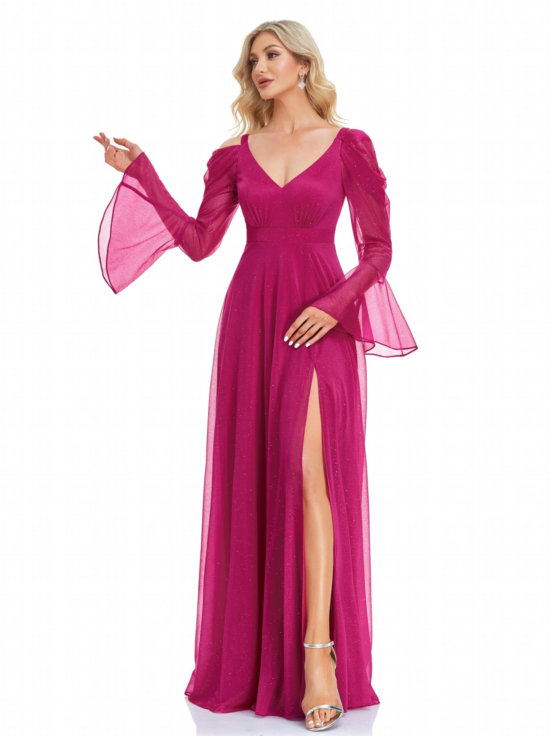 V Neck Mesh Aline Dress High Split Dress For Cocktail Party