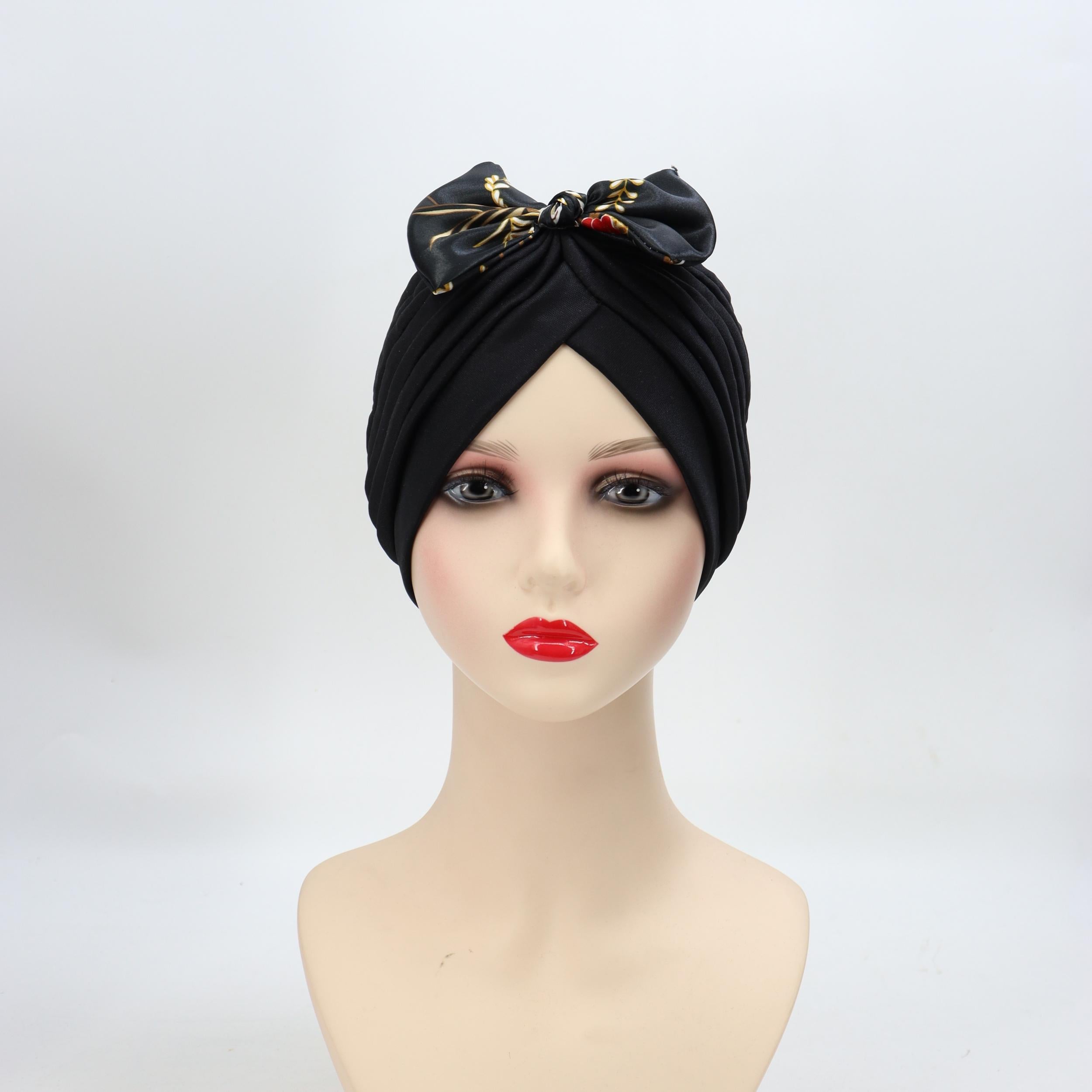 Satin Bow Turban Cap Head Wrap Bandana Headwear Women Beanie Hats
