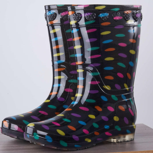 Women's Colorful Dots Pattern High Top Rain Boots