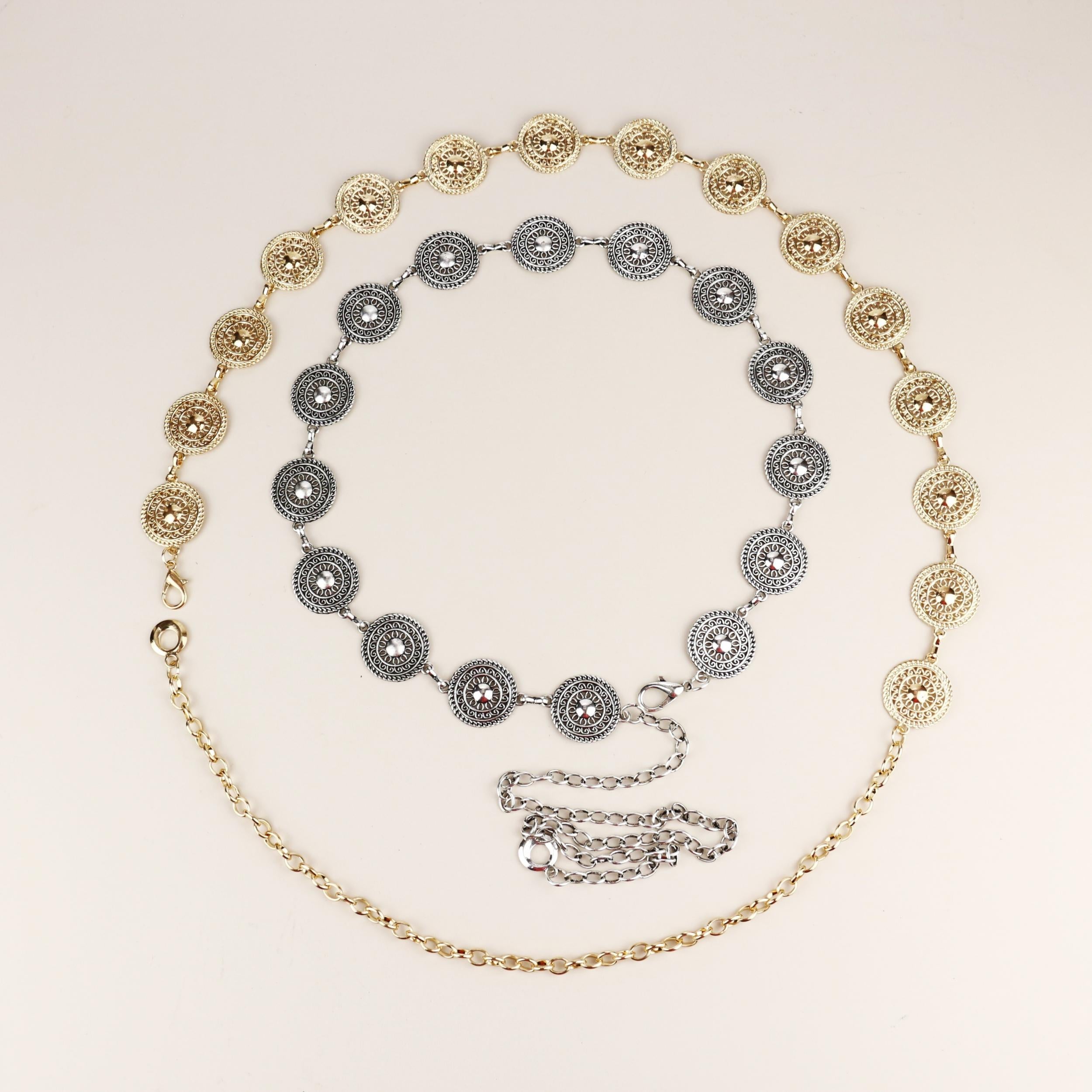 Stylish Hollow Out Waist Chain Silvery Golden Metal Belt