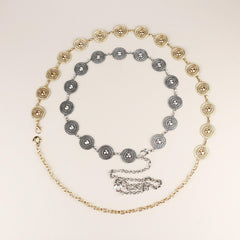 Stylish Hollow Out Waist Chain Silvery Golden Metal Belt