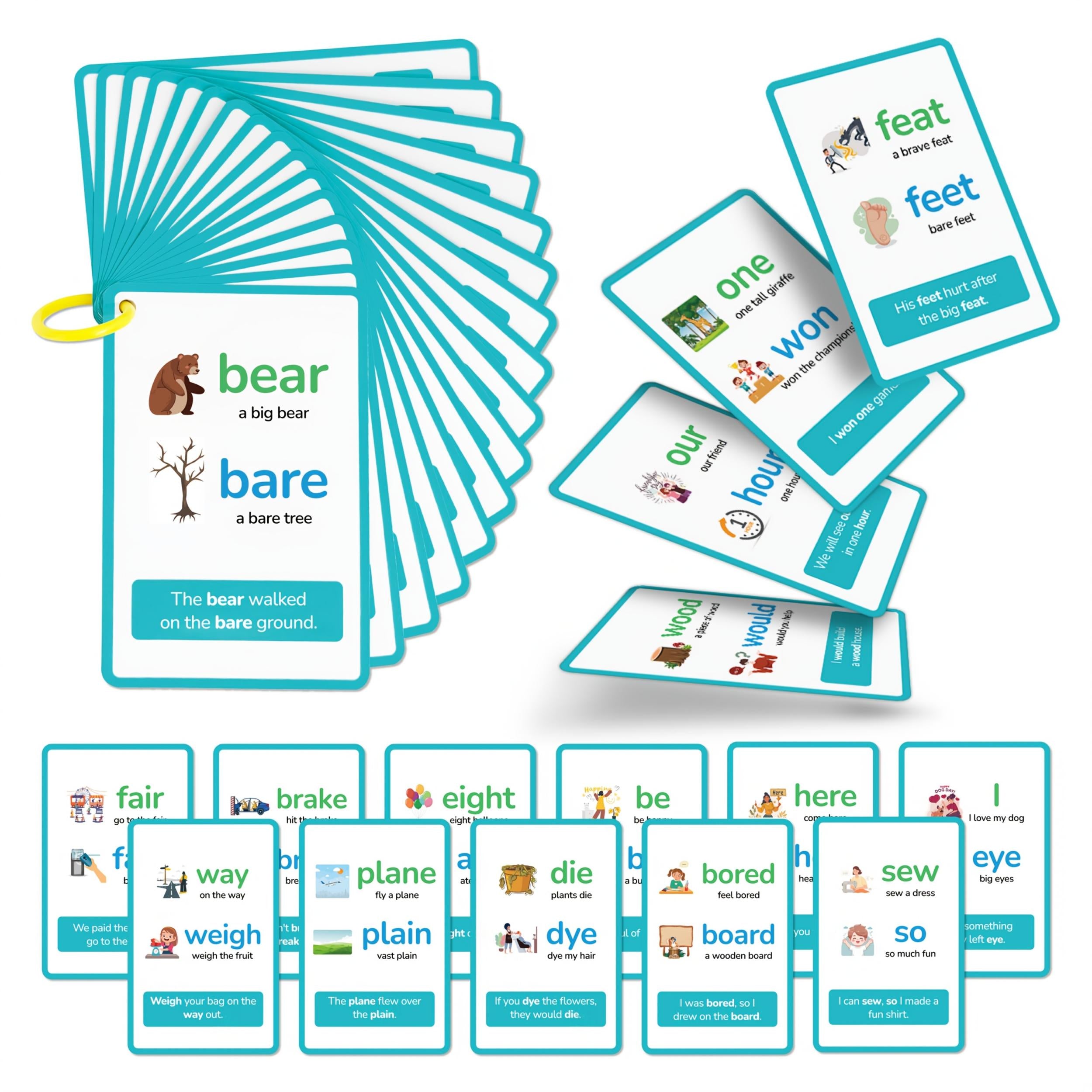 LUXLUCENT Homophones Flash Cards Vocabulary Spelling Practice Ages 3-6