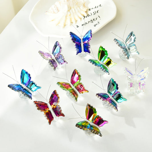 Multicolor Gradient Crystal Butterfly Ornament Rainbow Glass Art Decor