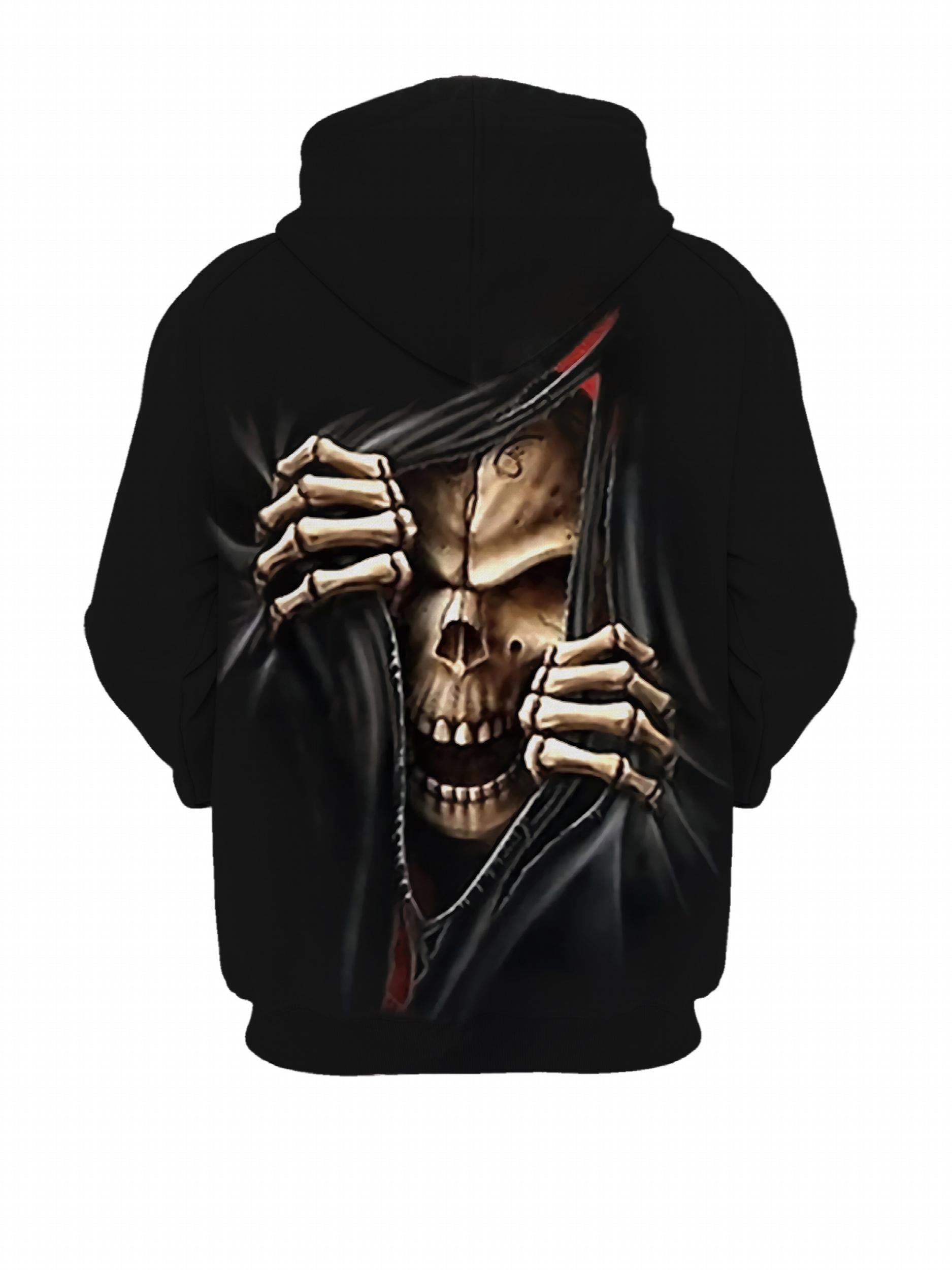 Skull Print Hoodie for Men, Graphic Hooded Sweatshirt, Streetwear