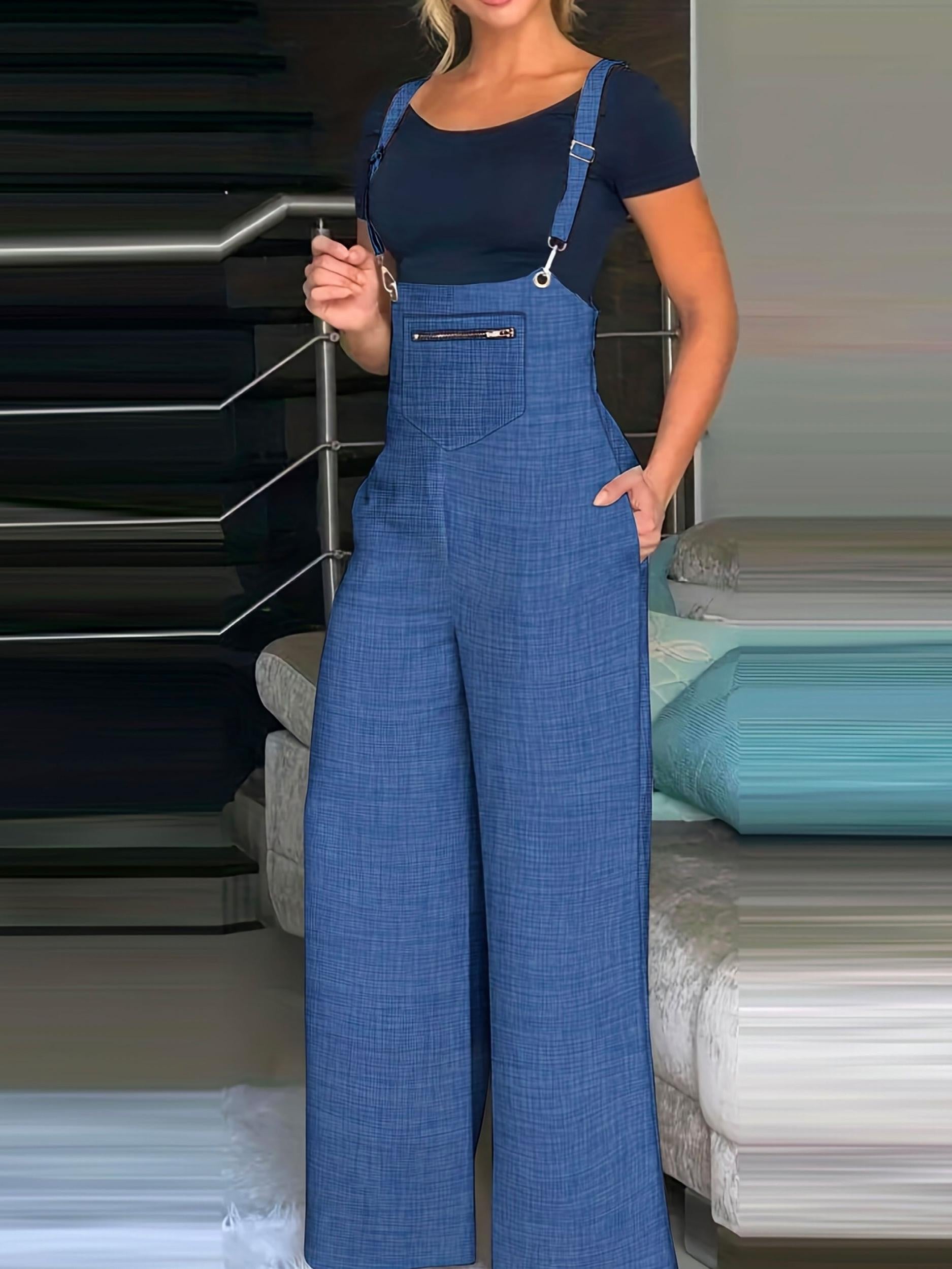 Casual Wide Leg Zipper Overall Jumpsuit