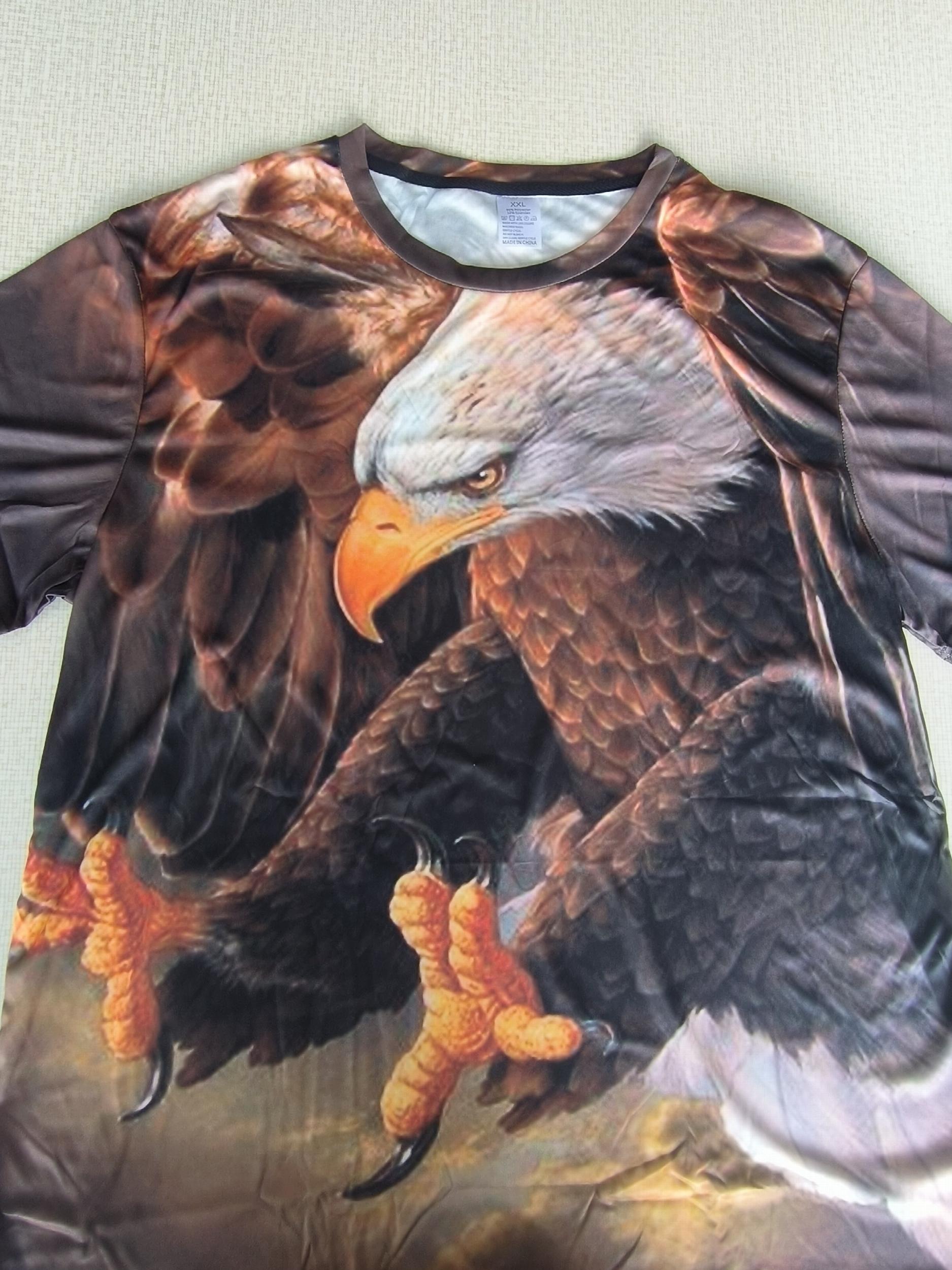 Men's Eagle Print T-shirt Casual Stretch Tee for Outdoors