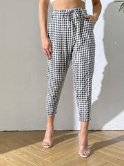 Gingham Drawstring Pants With Pockets