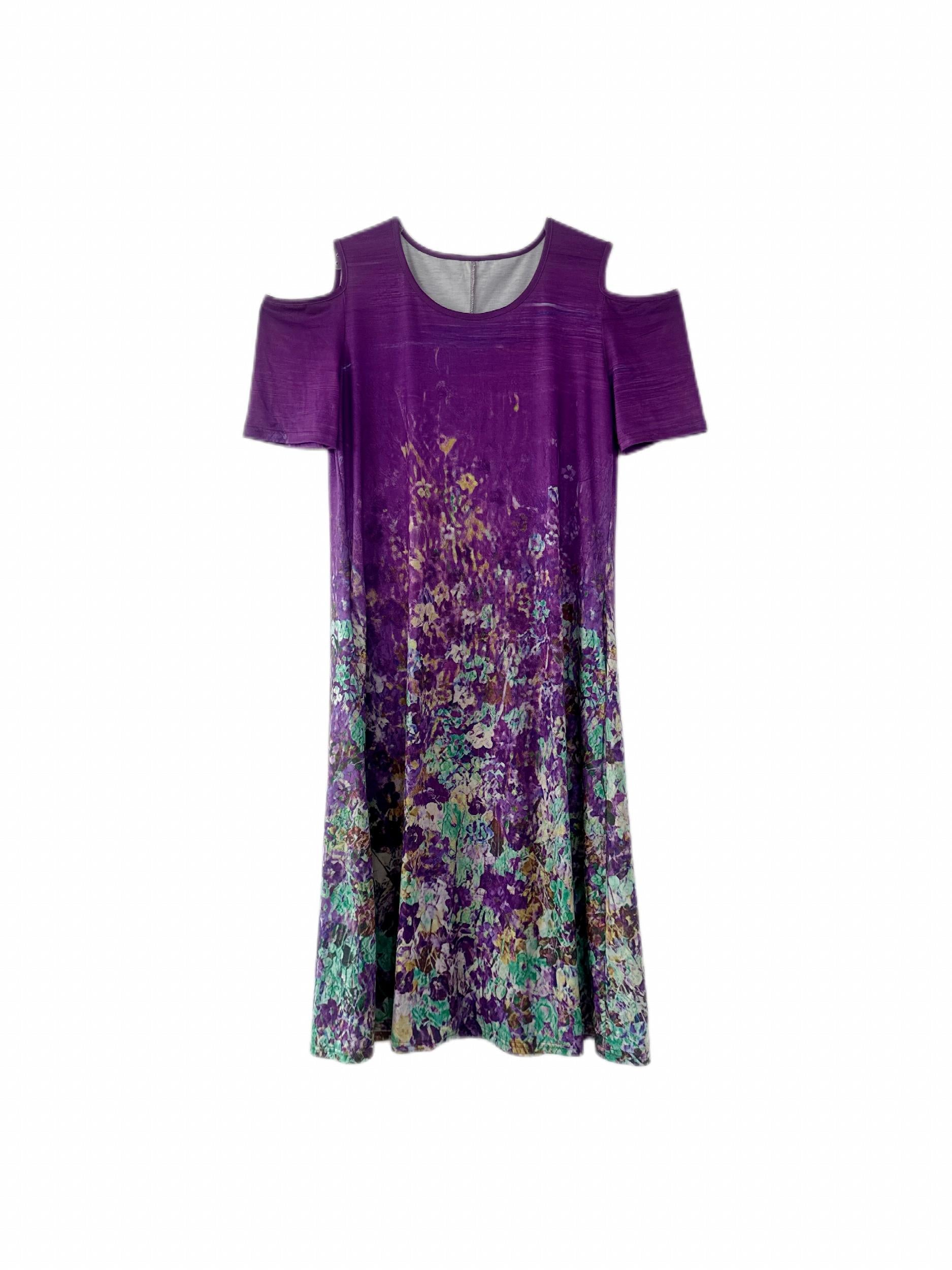  Floral Print Cold Shoulder Maxi Dress With Pockets